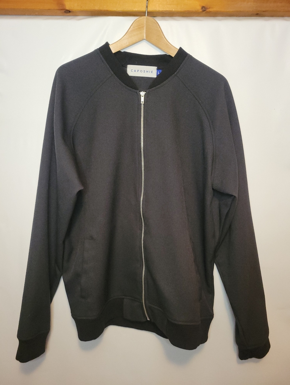 Caposhie Men's Black Full-Zip Varsity Jacket